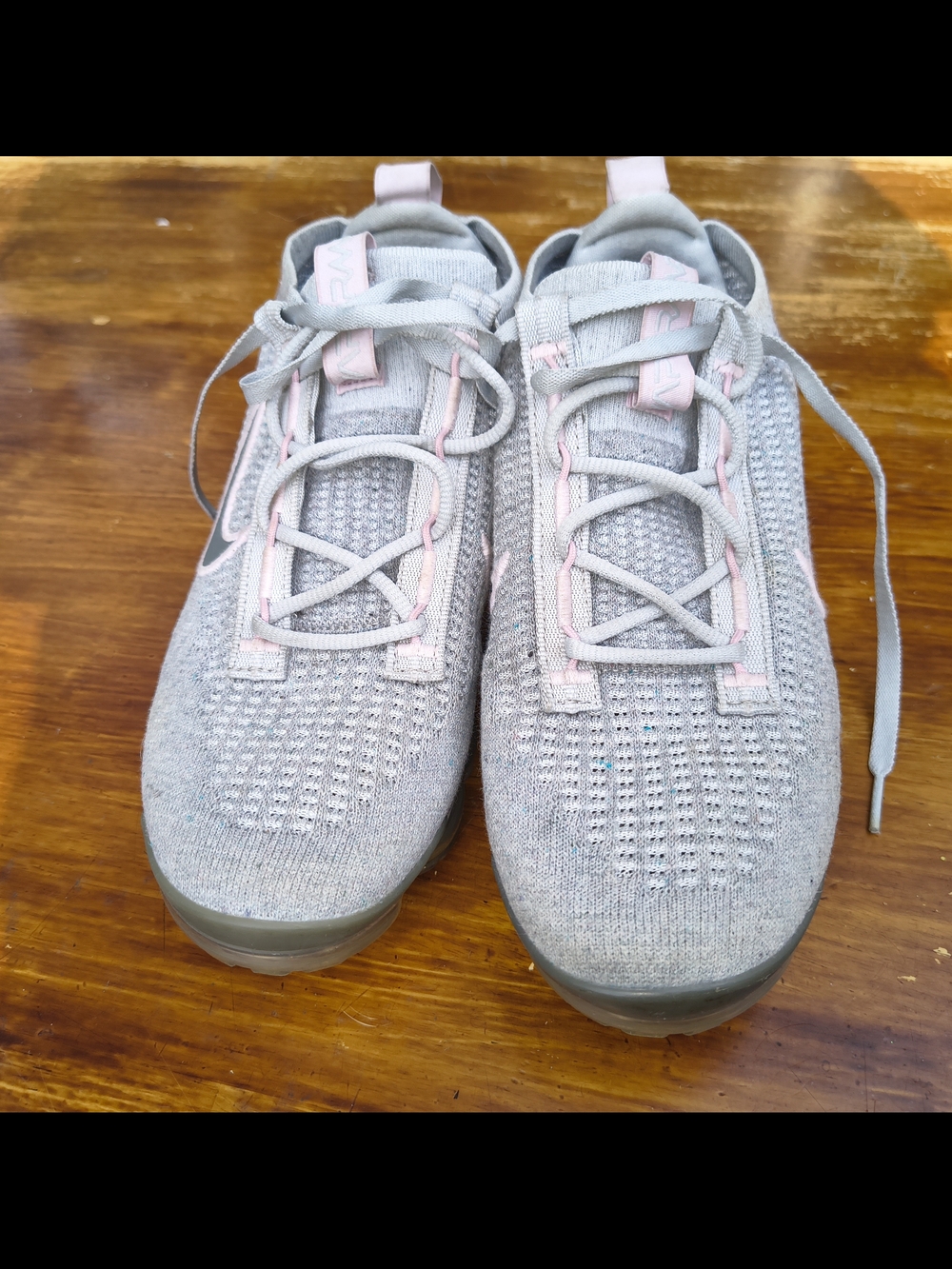 Nike Women’s Knit Vapor Max Sneakers - Light Gray with Pink Trim - Picture 4 of 10